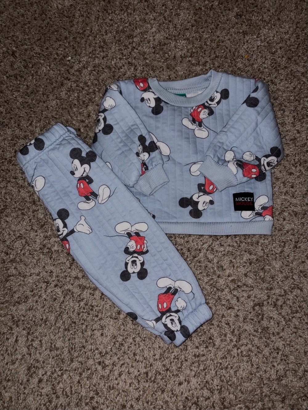Disney Mickey Mouse Light Blue Pajama Set with Red Accents